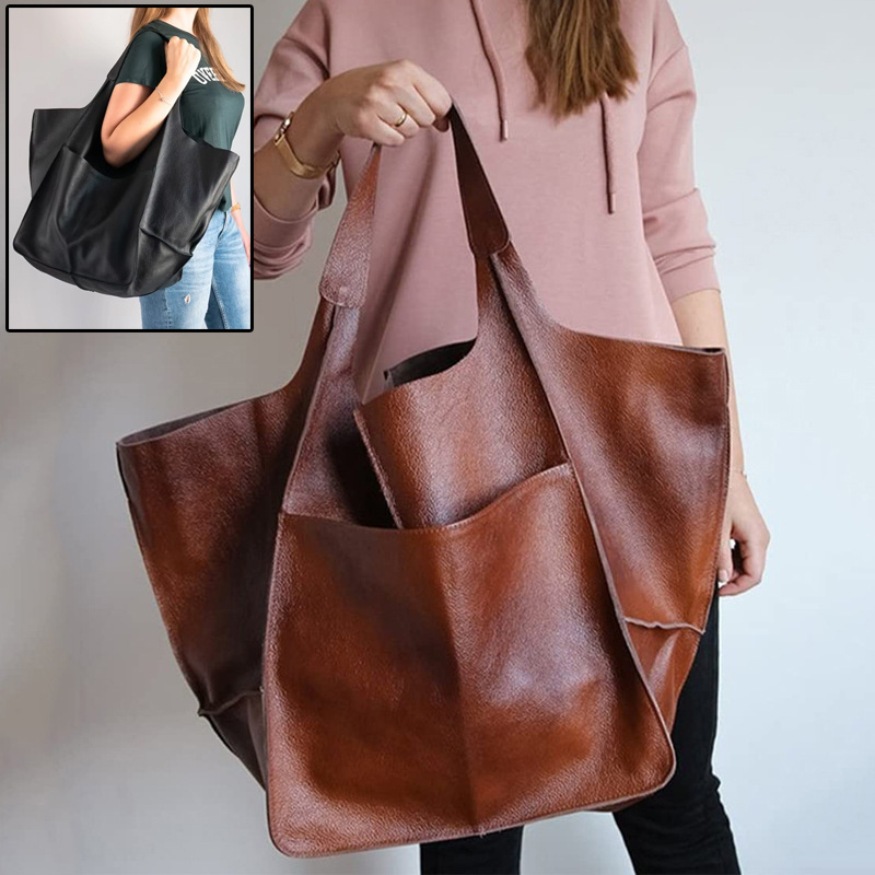 Vintage Large Capacity Handbags PU Soft Leather Big Bag Designer Luxury Women Shoulder Bag Beach…
