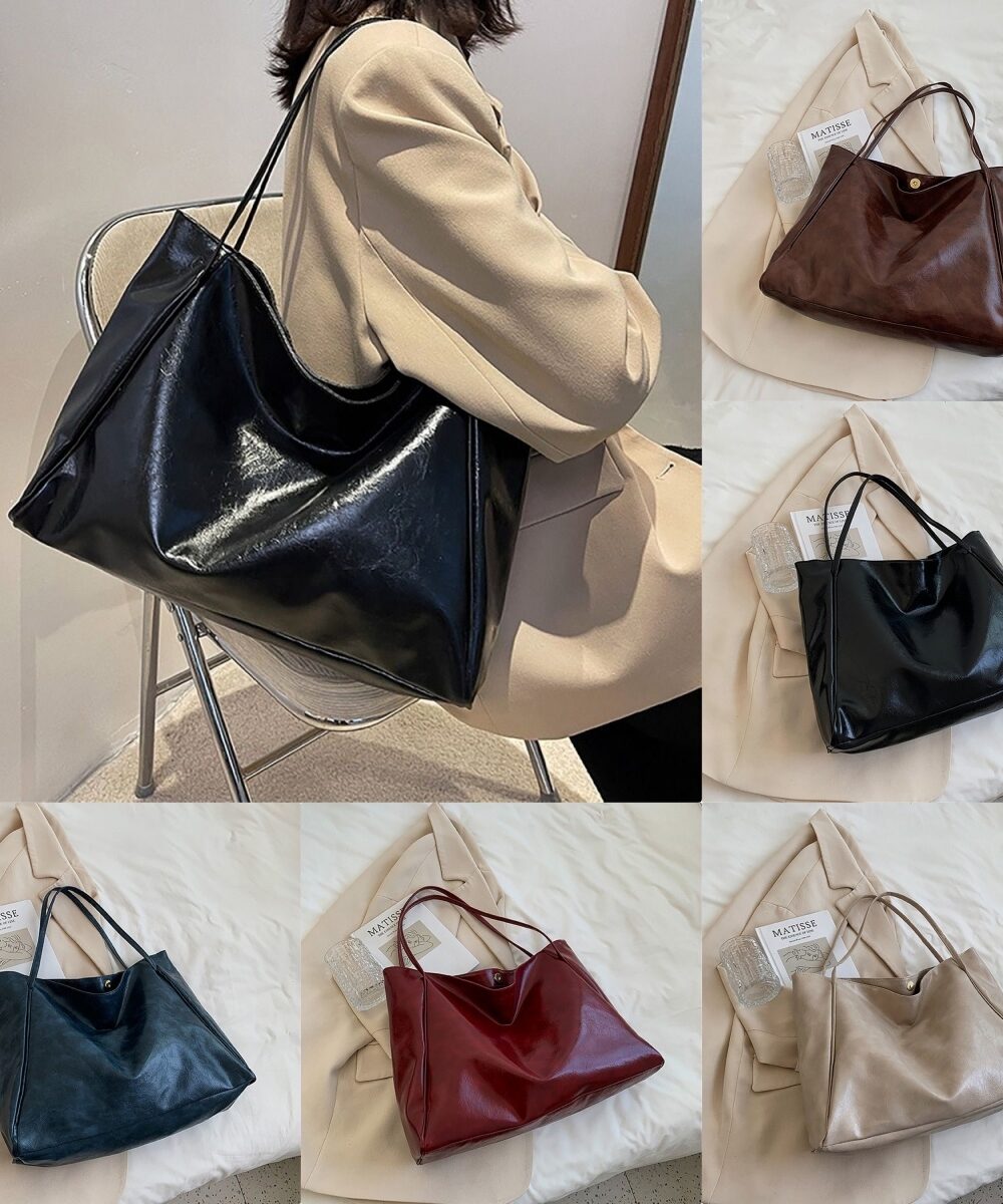 Vintage Women's Tote Bag Athletic Casual Fashion Large Capacity Leather Shoulder Bag Shopper Harajuku Simple Handbag
