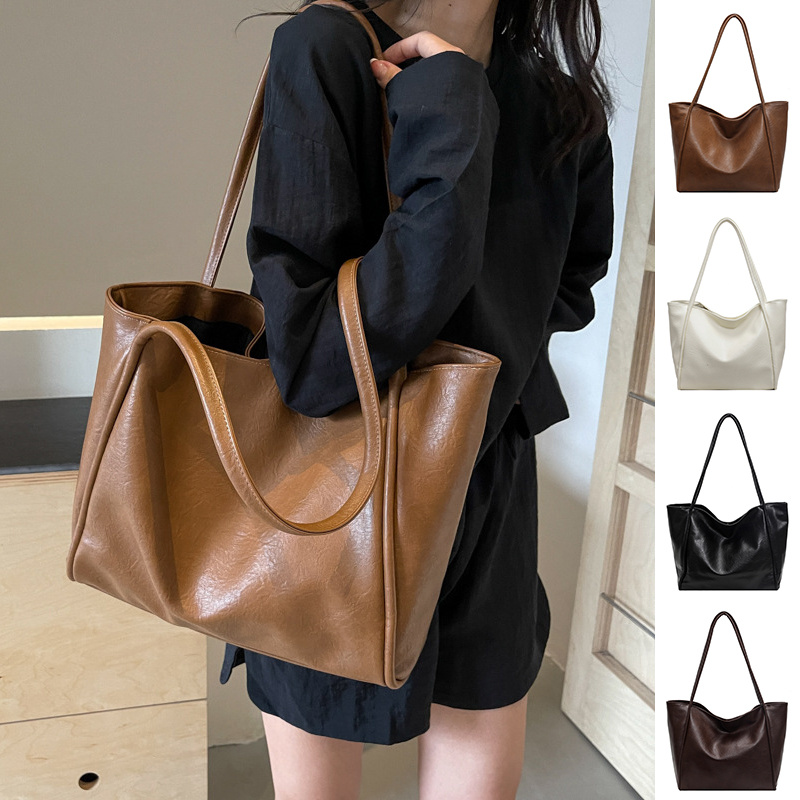 Soft Leather Shoulder Bag Large Capacity Commuter Totes Shopping Travel Bags For Women