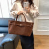 Hot Sale Decorative Design Solid Faux Suede Handbag Large Capacity Casual Tote Bags For Women Tote Design Portable Shoulder Bag