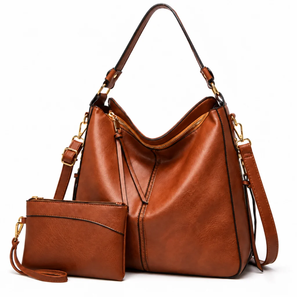 Luxury Leather Print Hobo Anti-Theft Handbag + FREE Pouch Wallet